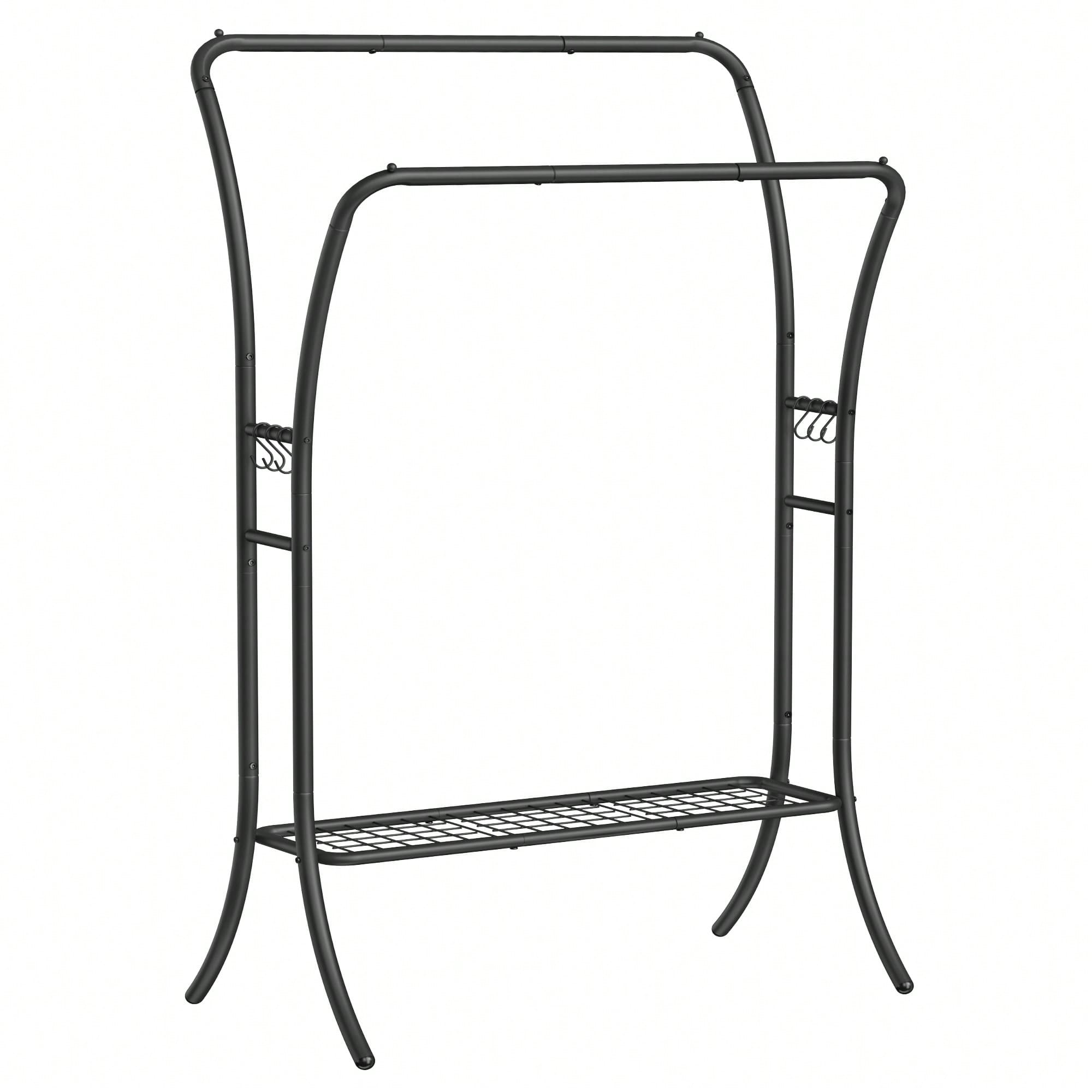 SONGMICS Portant à Vêtements, Porte-manteau, Penderie, Double Barre, Cadre en Métal Robuste, 6 Crochets, Étagère, Rangement pour Vêtements, pour