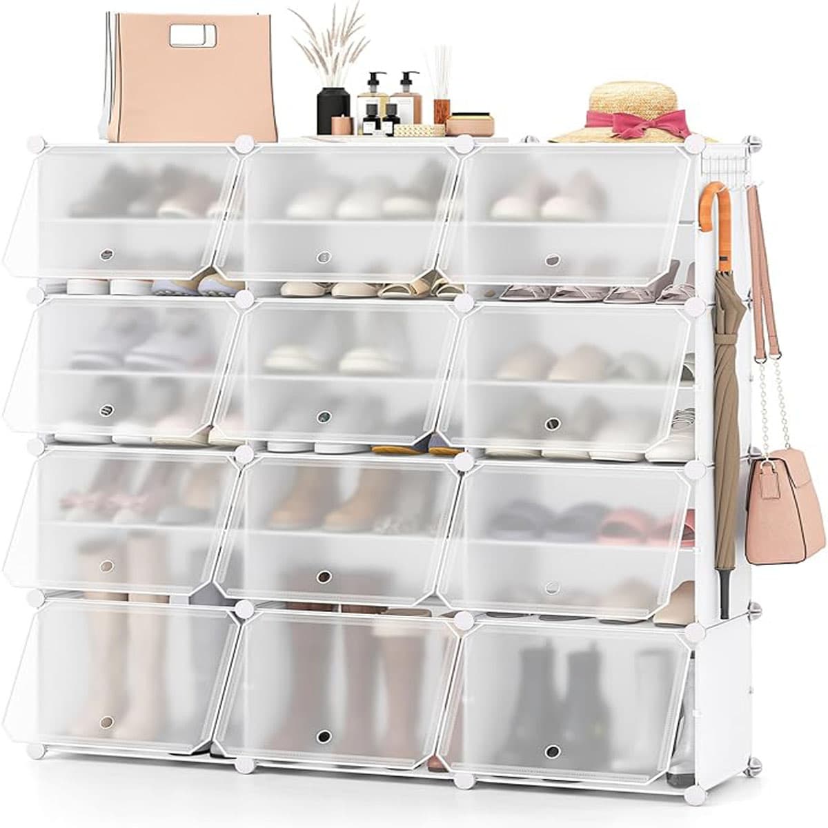 Étagère à Chaussures à 8 Niveaux Armoire à Chaussures en Plastique pour 48 Paires avec Crochet de Su